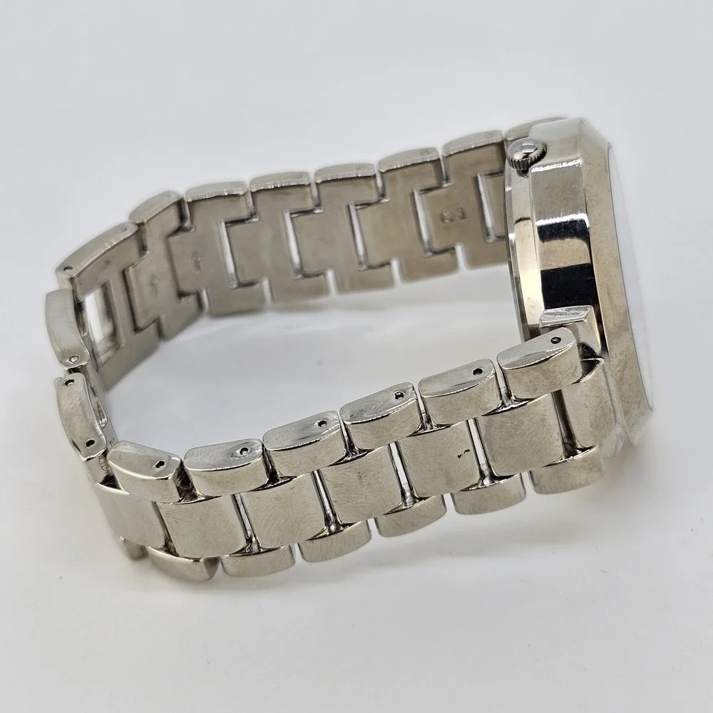 Women Watch 38MM Burgundy Dial Charms on Dial Gray Metal Bands 6.5